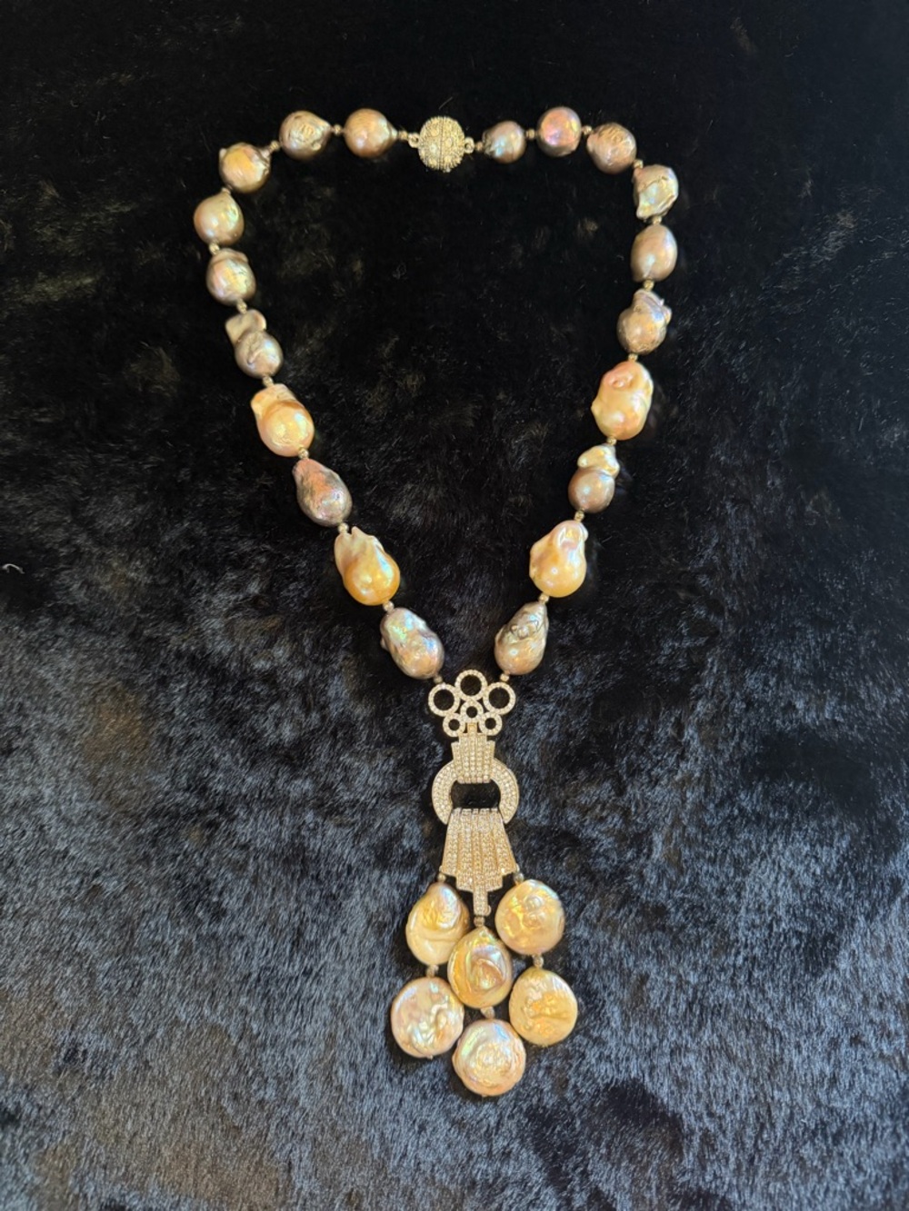 Gold-Tone Baroque Pearl Tassel Necklace - Unbranded